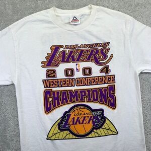 Vintage Los Angeles‎ Lakers T-Shirt Mens Large  White 2004 NBA Double Sided Y2k